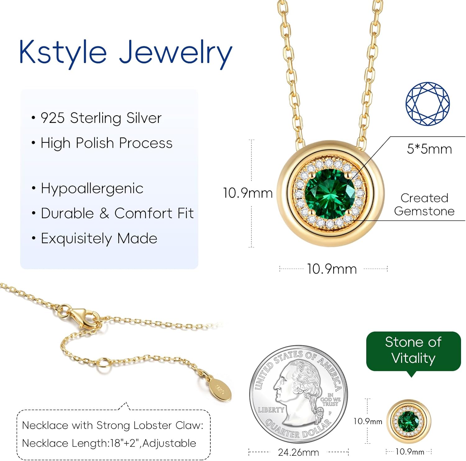 KSTYLE Gold Birthstone Necklace for Women 14K Gold Plated 925 Sterling Silver Pendant Necklaces for Women Dainty Personalized Round Gemstone Jewelry Birthday Gifts for Her Wife Mom Daughter - Image 5