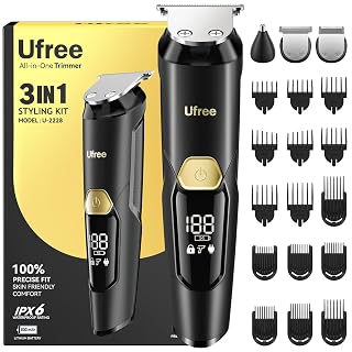 Ufree 3-in-1 Beard Trimmer Kit, Men's Electric Shaver Razor for Mustache Body Nose Facial Hair, Professional Hair Trimmer, Rechargeable Clippers, Waterproof Beard Grooming, Birthday Gifts for Men - Amazon product rated Grade A
