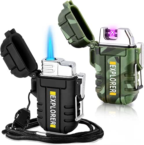 2 Pack Waterproof Lighter Outdoor Windproof Torch Lighters Dual Arc