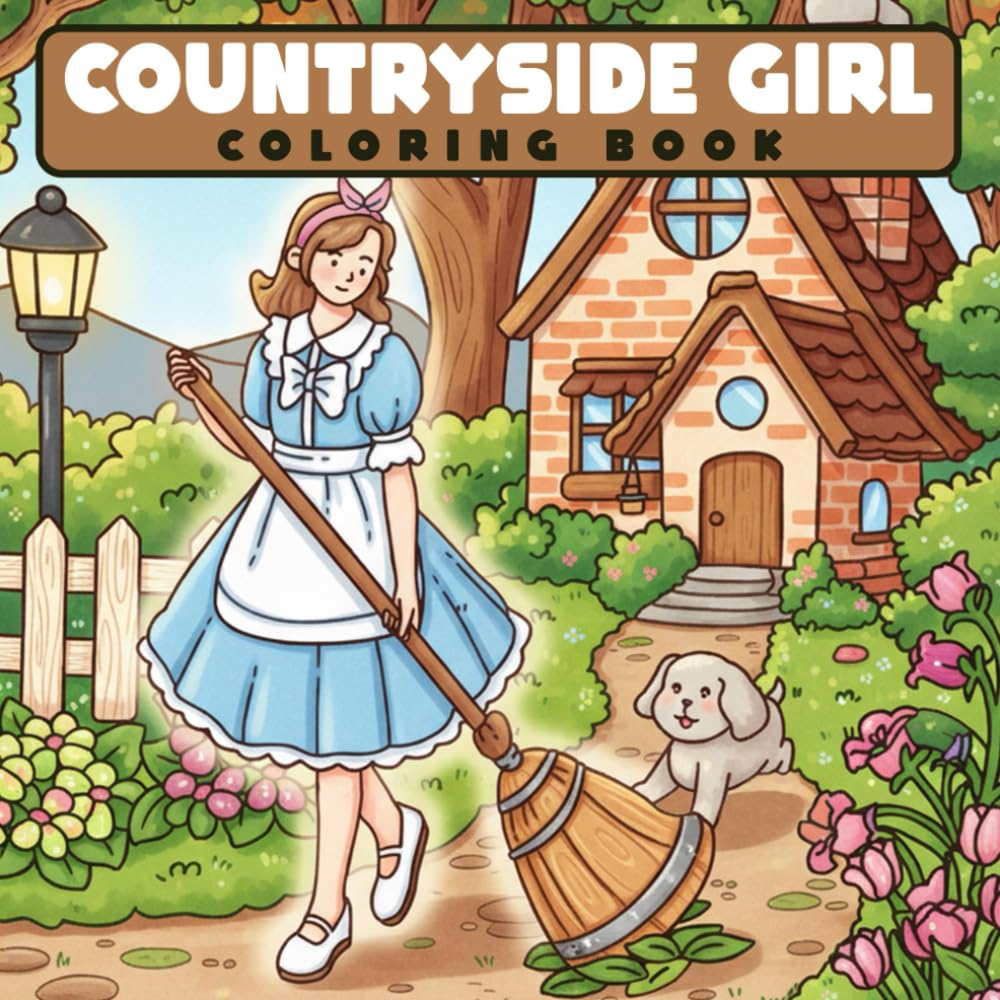 Countryside Girl Coloring Book: Cozy Rural Coloring Book featuring Peaceful Fields, Blooming Meadows, and Charming Village Life for Kids & Adults Relaxation