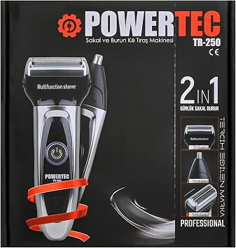 Powertec TR-250 Günlük Sakal Ve Burun-Kulak Tıraş Makinesi Yedek Başlık Hediyeli - METALİK GRİ-Yeni Versiyon