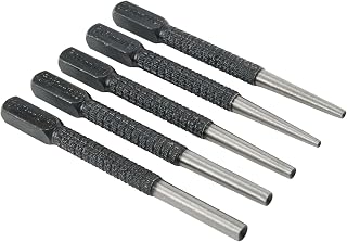 5-Piece Alloy Steel Nail Punch Set with Knurled Square Body and Round Ground Handle, 100mm Length for Wood, Metal, and Plastic (0.8mm, 1.6mm, 2.4mm, 3.2mm, 4.8mm)