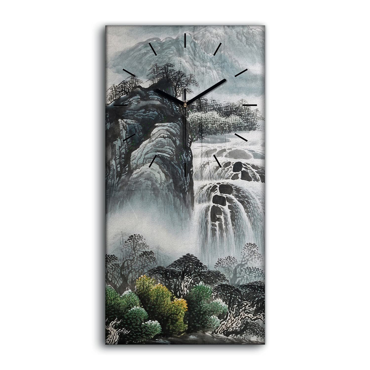 Horloge sur toile mountain river waterfall image decoration murale 30x60cm buissons