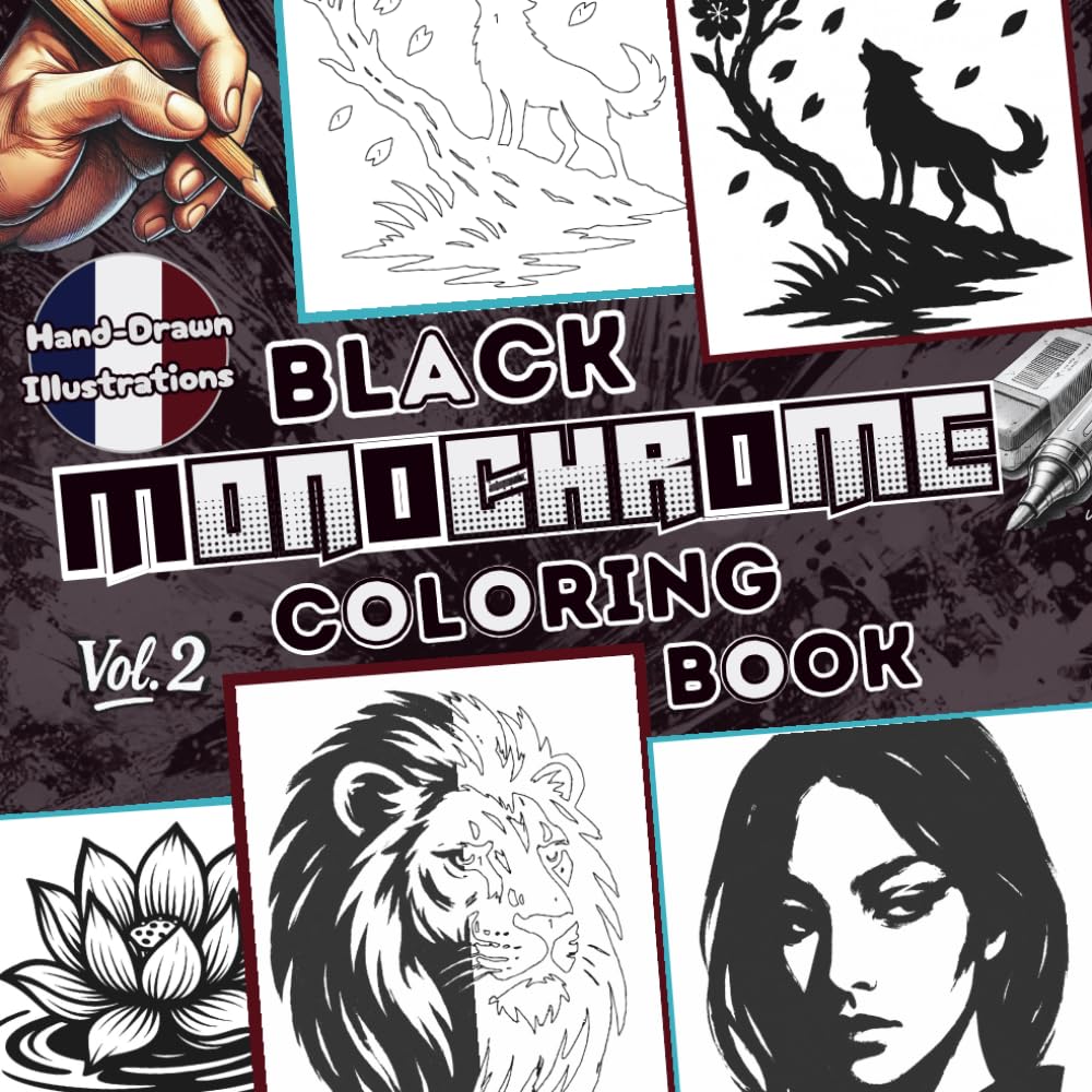 Black Monochrome Coloring Book: Hand-Drawn Illustrations to Complete & Reveal Stunning Minimalist Mystery Silhouettes — Simple & Satisfying Designs for Adults and Teen - Vol.2