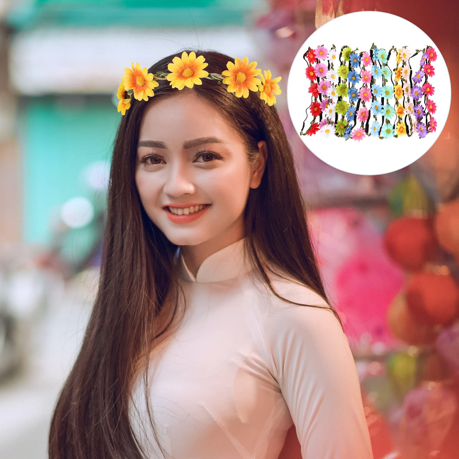 minkissy 24pezzi Ghirlanda Di Fiori Daisy Per Donne e Ragazze Accessorio Elegante Per Festival Matrimoni e Occasioni Speciali Fascia Comoda e Resistente