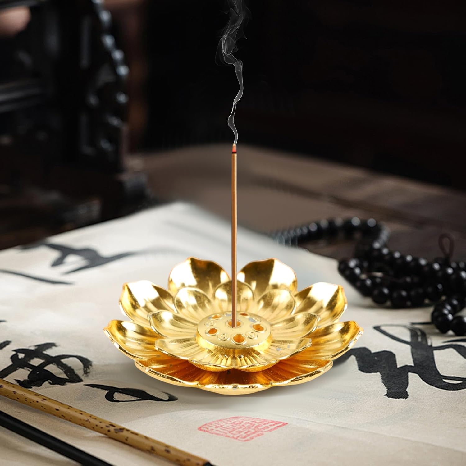 60 Pcs Alloy Incense Holder, Incense Burner, Incense Holder for Sticks with Detachable Ash Catcher Lotus Shape Incense Stick Holder for Home Décor