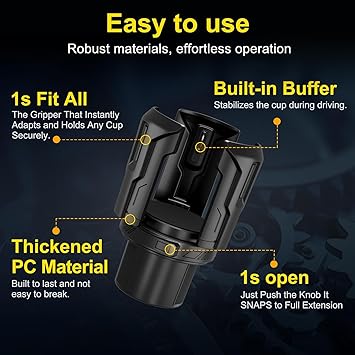 Cup Holder Expander (Adjustable Holder & Base, Auto-Fit Hold, One Button Open), Car Cup Holder Expander for Yeti, Hydro Flask, Nalgene, Owala, Bottles in 2.6- 4.8 (2 Pack)