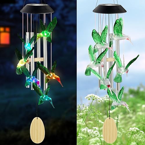 Vista 40 de JOBOSI Red Cap Green Colibrí Carillones de viento Regalos para mamá Carillones de viento Solares Colibríes Campanas de viento Brillantes Decoración