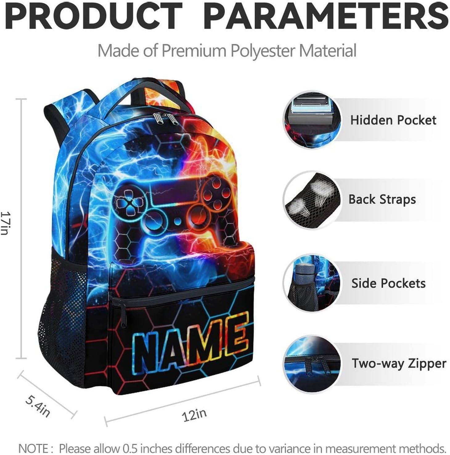 Backpack for Boys - 17 Inch Custom Gaming Backpacks for Kids, 17 Inch Lightweight Video Game Schoolbag for Kindergarten Elementary School