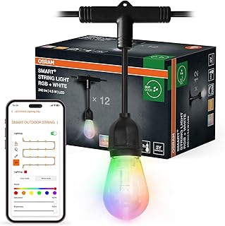 OSRAM SMART+ String Lights Outdoor WiFi 4.5W 240LM Black Warm White Light (3000K) and Colorful Light, Control via SMART+ A…