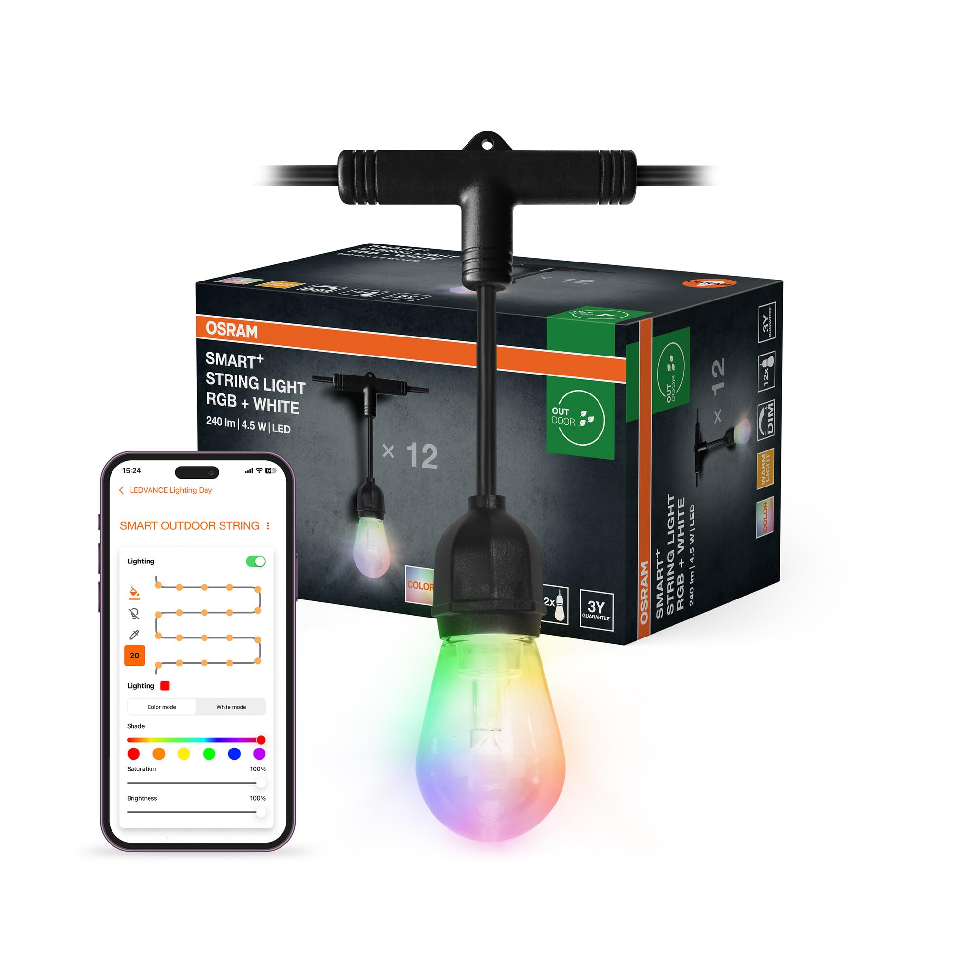 OSRAM SMART+ String catena di luci WiFi da esterno | SMART+ String Light, Party Lighting Special and Mood Light, Black, dia, 15000 h, confezione da 1