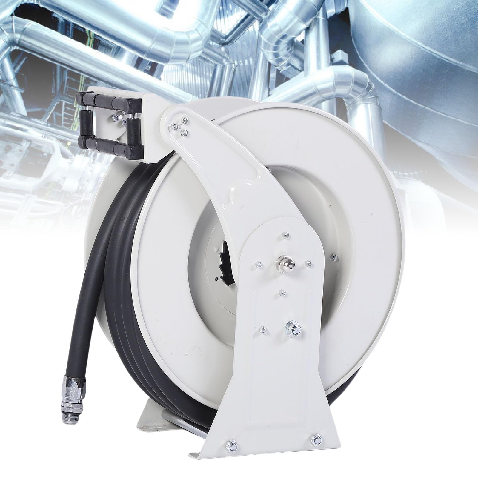 Carrete de Manguera de, Carrete Dispensador de Retráctil Automático de 3/4 Pulgadas X 32,81 Pies 300 PSI con Manguera Industrial, Ideal para Aviones, Barcos, Vehículos y Estaciones de