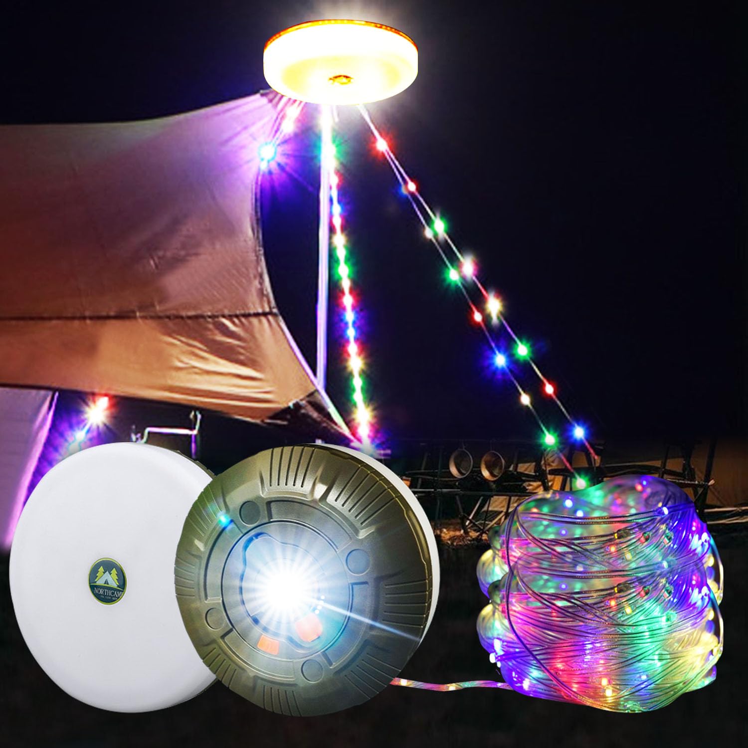 65FT/20M Extra Long Retractable String Lights Reel 200 LED, Outdoor Portable Rechargeable Strip Fairy Light, USB Stowable Waterproof Tent Lantern for Indoor, Home, RV, Patio, Party Holiday Decoration