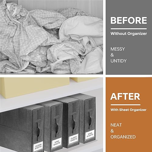 Miniatura 2 de DomiZen Organizador de sábanas plegable, paquete de 4, organizadores de armario de lino y almacenamiento, juego organizador de sábanas de cubo,