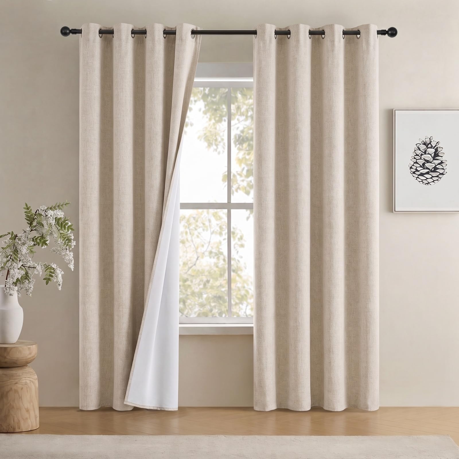 Cream 100% Blackout Curtains for Bedroom Living Room 55" W x 63" L