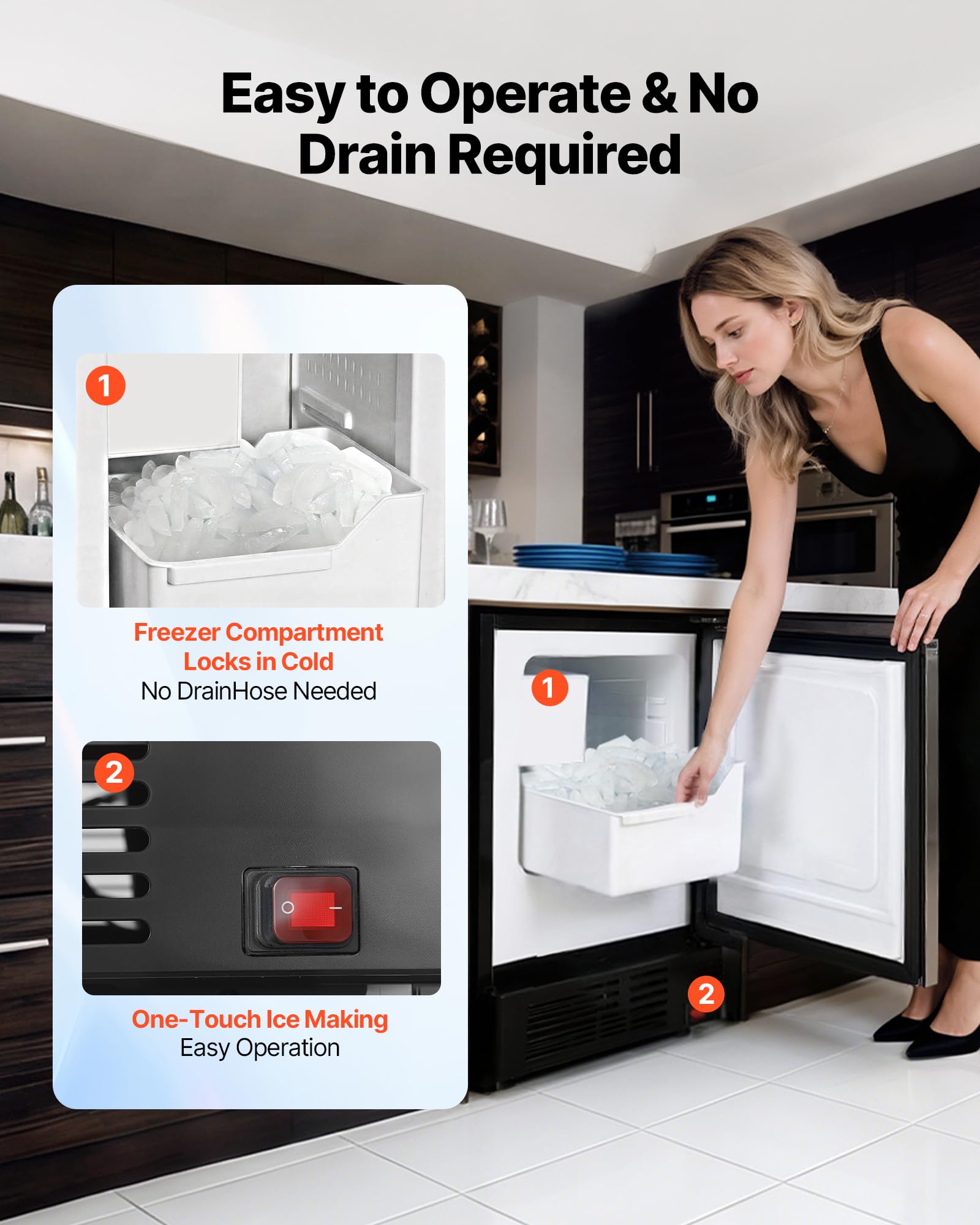 VEVOR 15" W Under Counter Ice Maker, 15 Lbs/Day Crescent Ice Maker Built-In With 11lbs Storage Bin & Reversible Door, Freestanding Ice-Making Machine For Commercial Home Kitchens - No Drain Required on Fridge.com - View 5