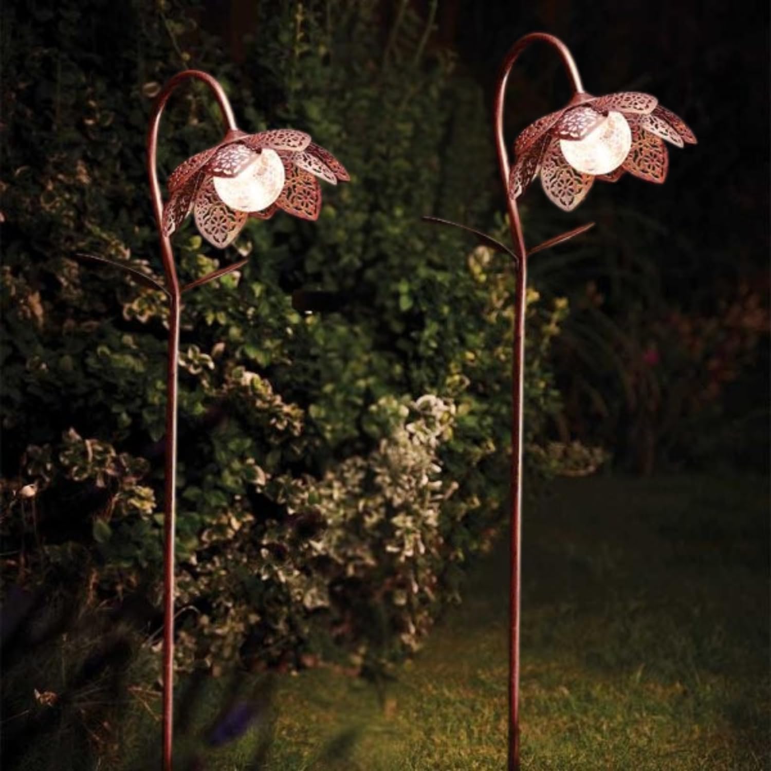 Garden Mile 2 Pack 90cm Metal Flower Solar Stake Lights Large Outdoor Garden Decorations Weatherproof Stake Ornaments Perfect for Patio Lawn Yard Flowerbeds