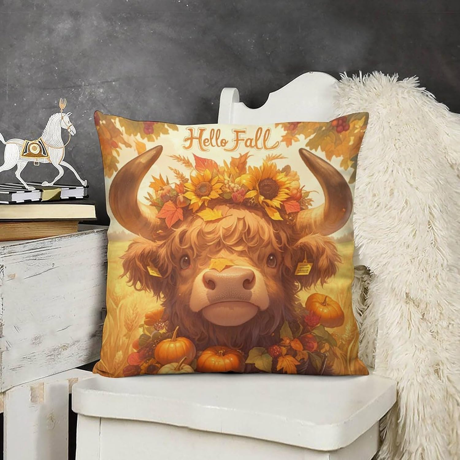 Pack of 4 Fall Fall Cow Pumpkin Sunflowers Decorative Throw Pillow Covers 22 x 22, Soft Square Cushion Case Pillow Cases Set for Farmhouse Home Couch Sofa Decor, Christmas Pillows Decorations