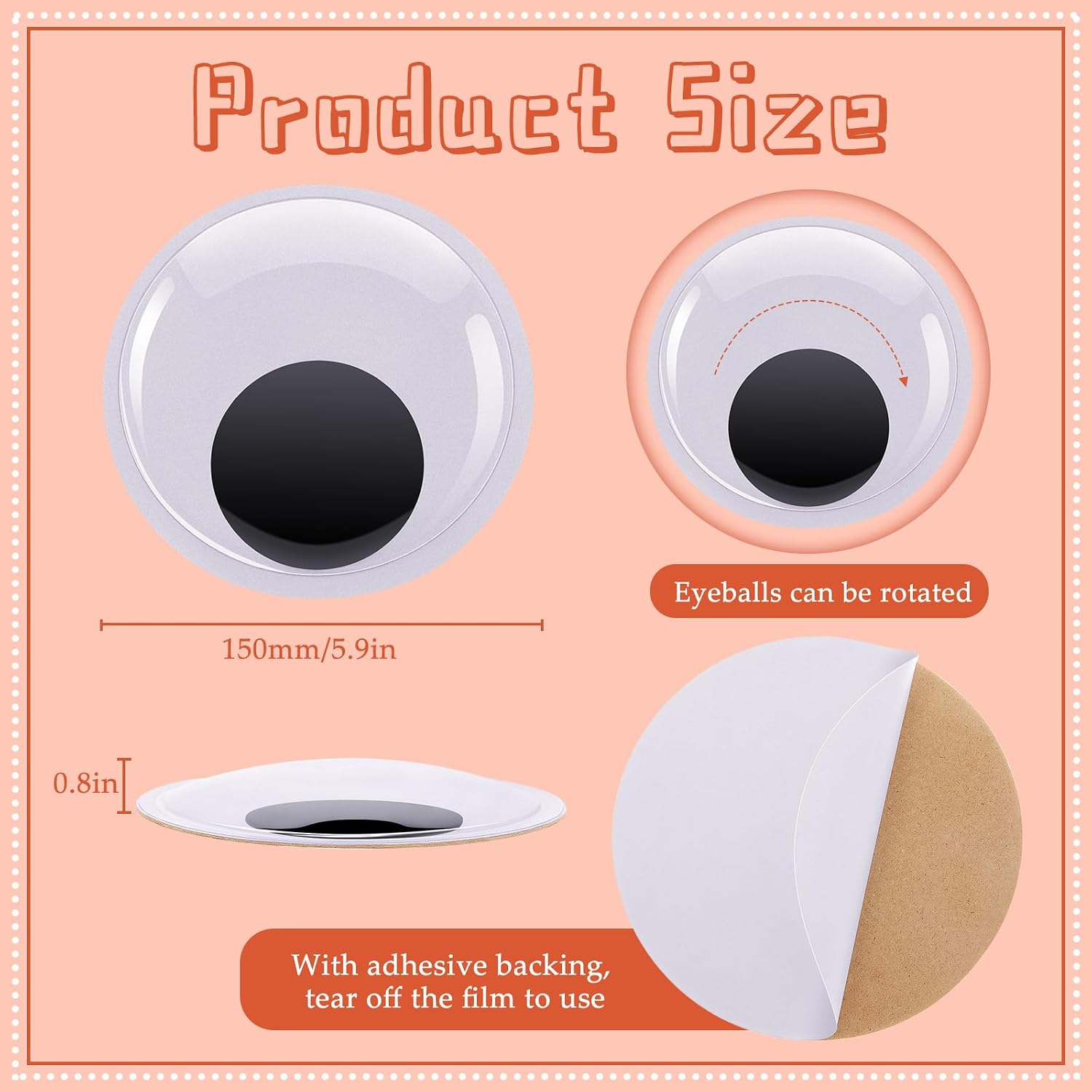 Lewtemi 4 Pcs 5.9 Inch Giant Wiggle Eyes Self Adhesive Large Wiggle Eyes Glow in The Dark Big DIY Art Craft for Festival Party Decoration Stickers