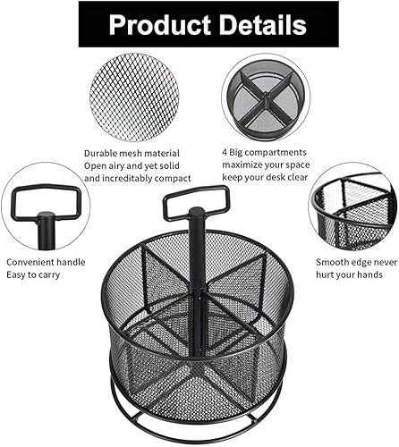 Miniatura 3 de Marbrasse Soporte multifuncional de malla giratorio de 360 grados + organizador de escritorio de malla con 2 cajones