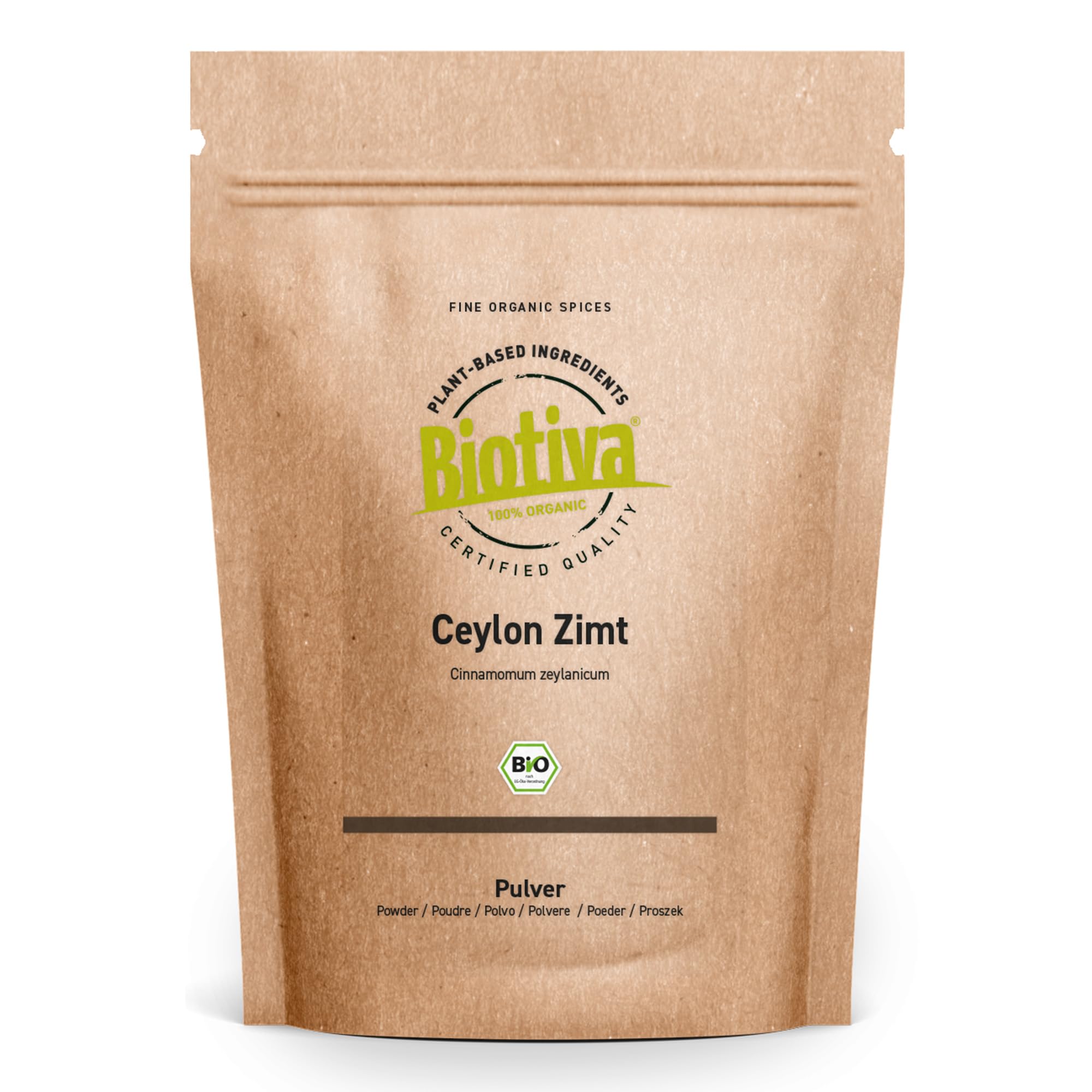 Cannelle de Ceylan en poudre bio 1kg (4x250g) - qualité 100% bio - cannelle en poudre - végétalien - sans sucre ajouté - mis en bouteille et contrôlé en Allemagne - Biotiva