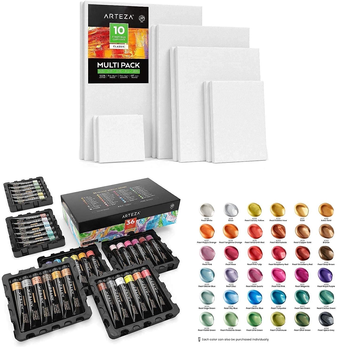 ARTEZA Metallic Acrylic Colors Bundle, Painting Art