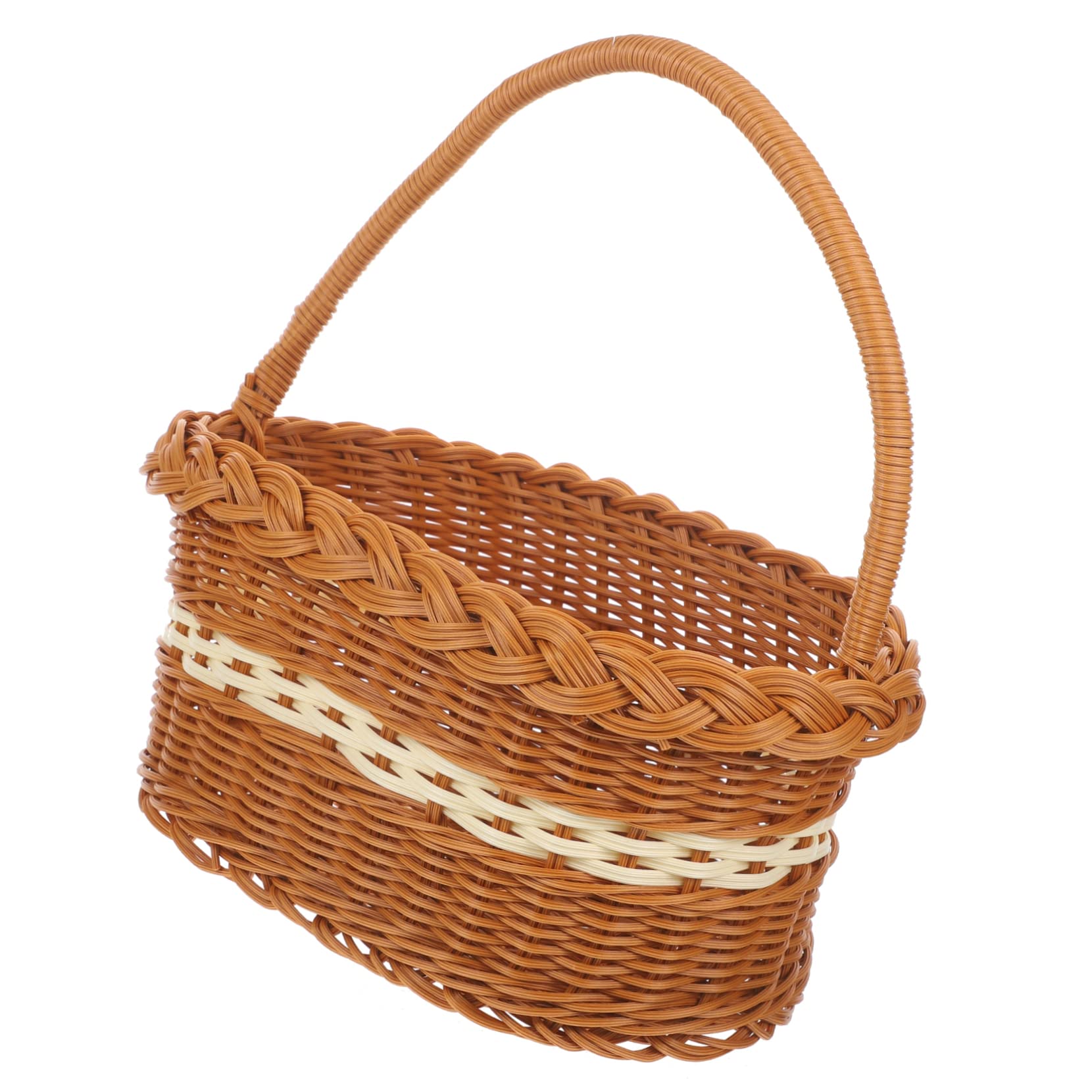Happyyami Storage Basket Hand Basket Woven Fruit Basket Handheld Flower Basket Woven Storage Basket Wedding Basket Fruit Storage Basket Dessert Basket Imitation Rattan Candy Outdoor Shopping