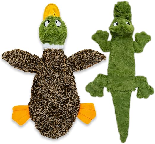Best Pet Supplies 2-in-1 Stuffless Squeaky Dog Toys with Soft, Durable Fabric for Small, Medium, and Large Pets, No Stuffing for Indoor Play, Supports Active Biting and Play - Duck & Alligator, Small