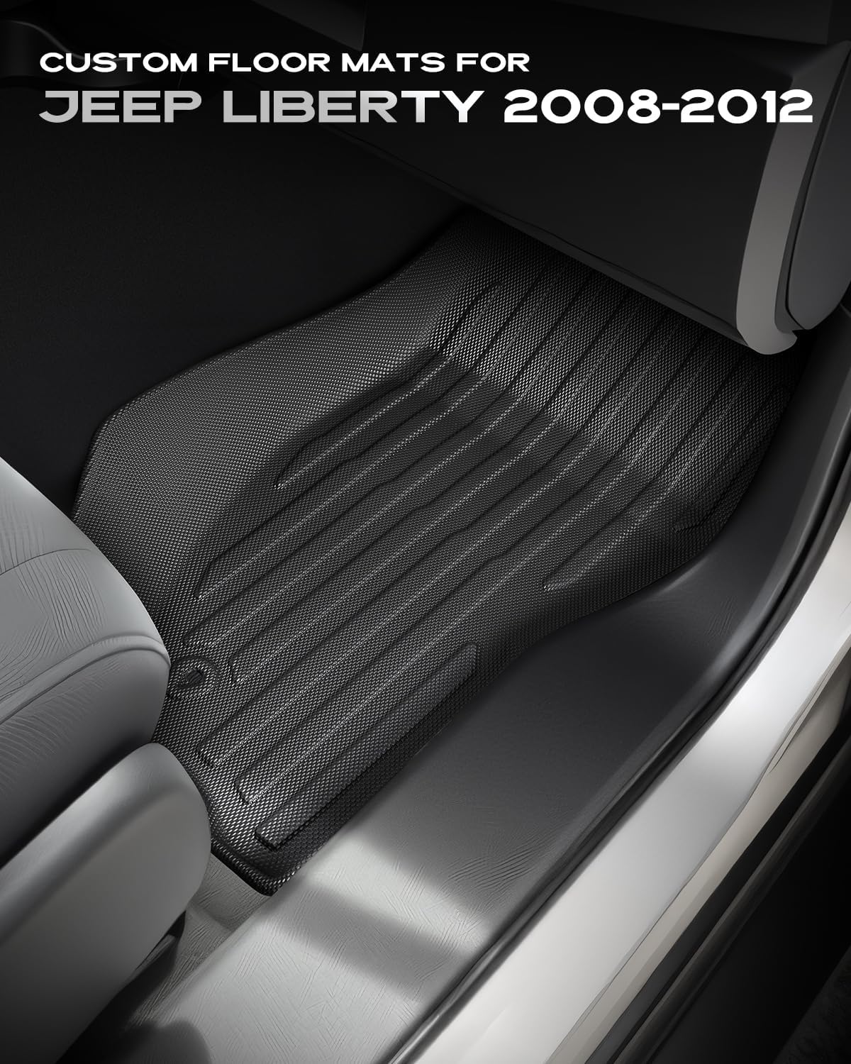 DiffCar® for Jeep Liberty Floor Mats 2008 2009 2010 2011 2012 All Weather TPE Automotive Liners, Custom Fit for Jeep Liberty Accessories Second Gen 2008-2012, Black 2PCS Car Floor Mats