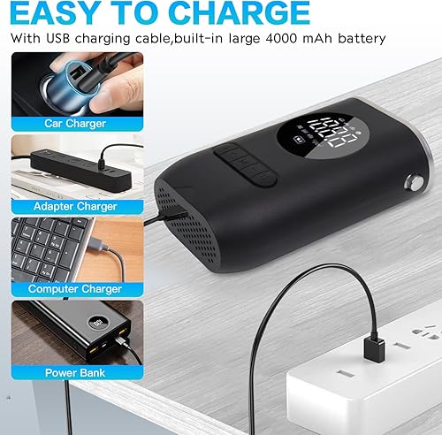 Miniatura 5 de YUGUANG Inflador de neumáticos, compresor de aire portátil, bomba de aire inalámbrica de 150 PSI para neumáticos de automóvil, batería recargable de