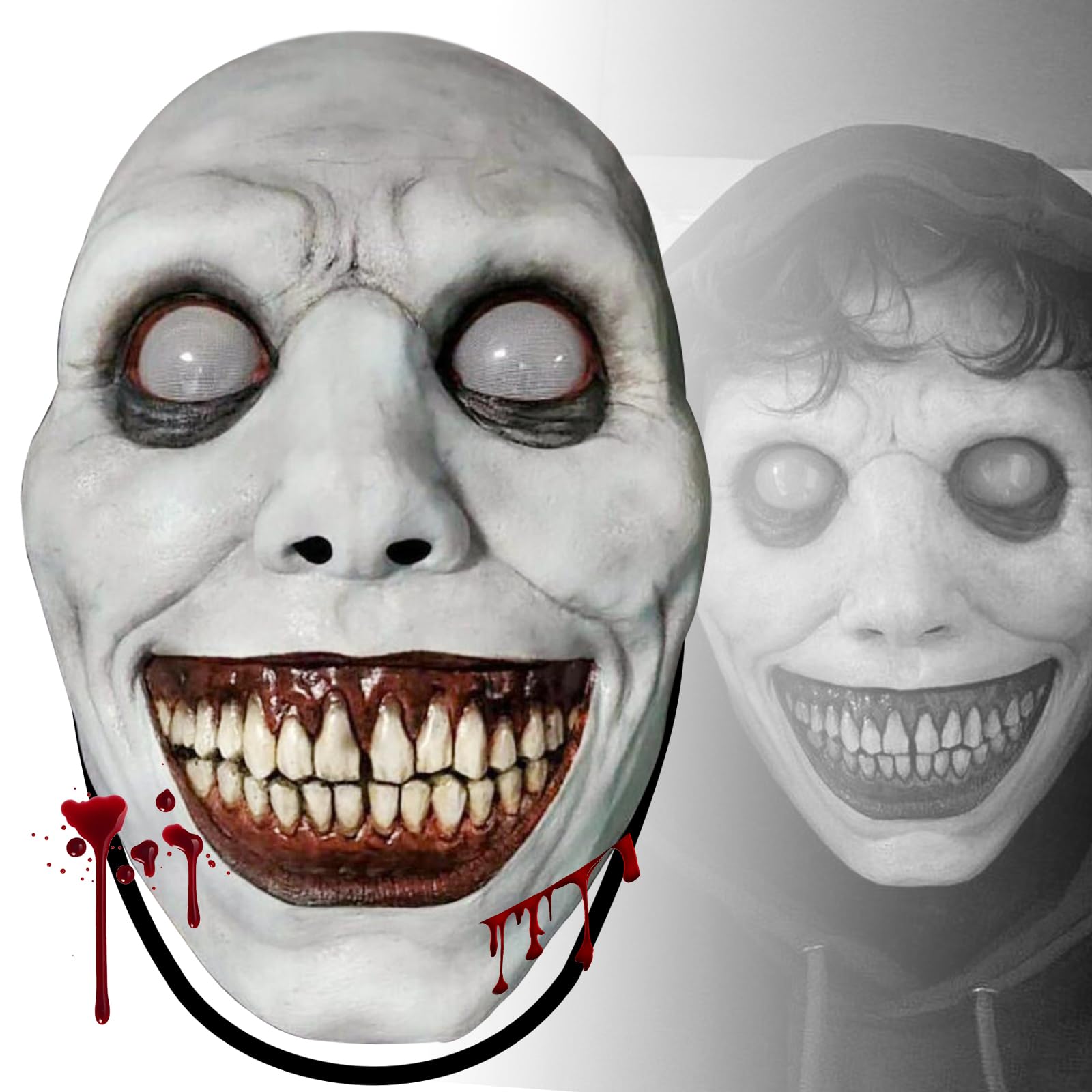 4TH Emotion Michael Myers Mask for Adult Kids, White Halloween Cosplay Costume, Scary Mask Original Michael Myers Face, Full Head Michael Myers Masks with Hair (1978)