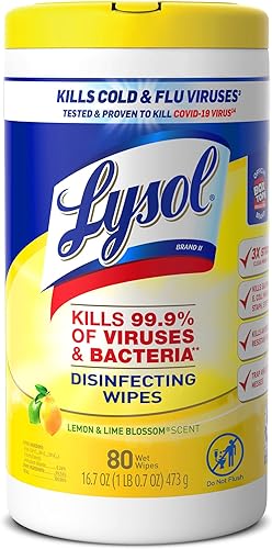 Toallitas húmedas desinfectantes Lysol limón y flores de lima 80 toallitas húmedas