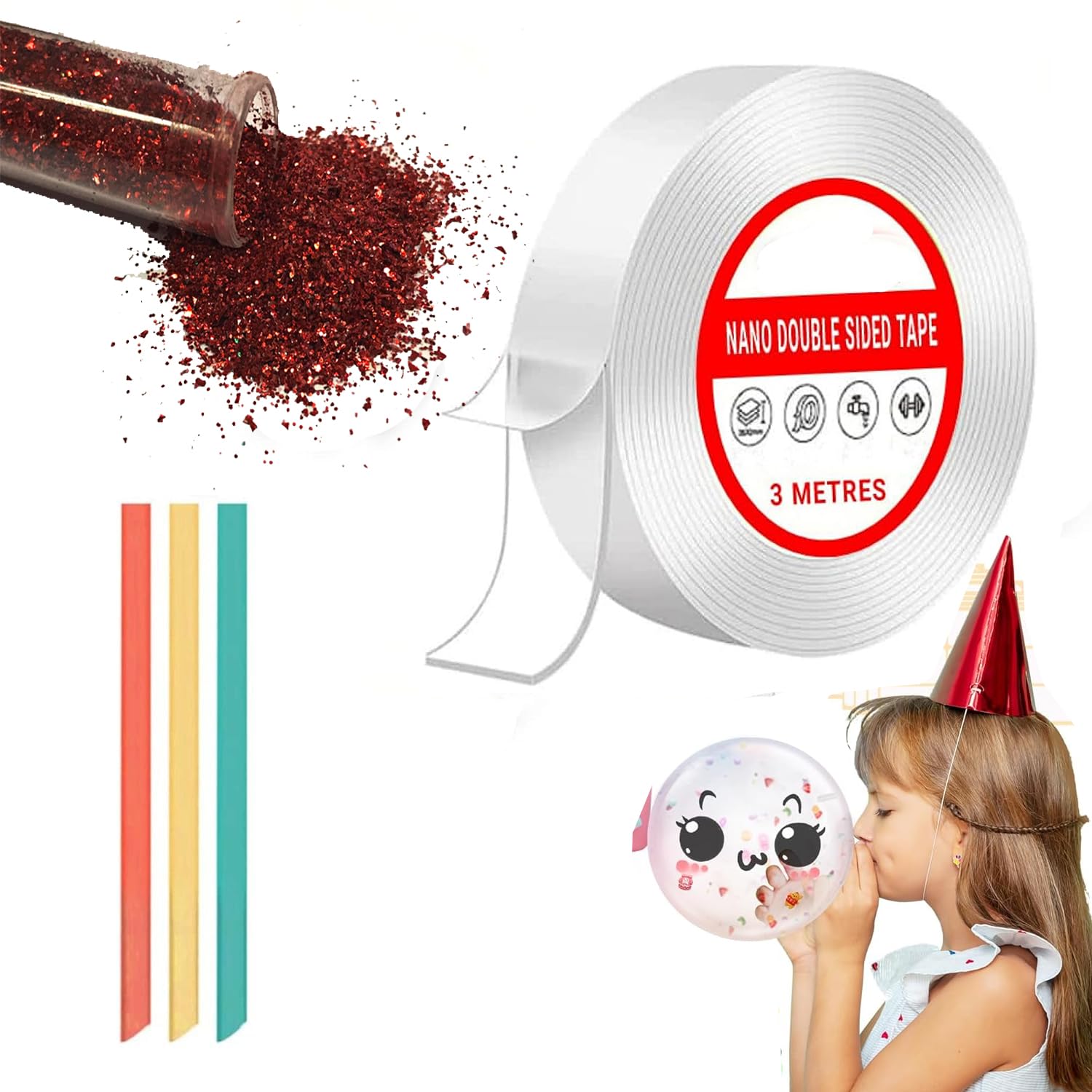 D-fix® Nano Tape with Glitter Flakes Stars Straw for Balloon Double Sided Ivy Grip Tape for Walls Washable Reusable Strong Sticky Strips Multicolor Moon & Heart Art and Craft DIY kit (B0D1CL1PLL) Amazon Price History, Amazon Price Tracker