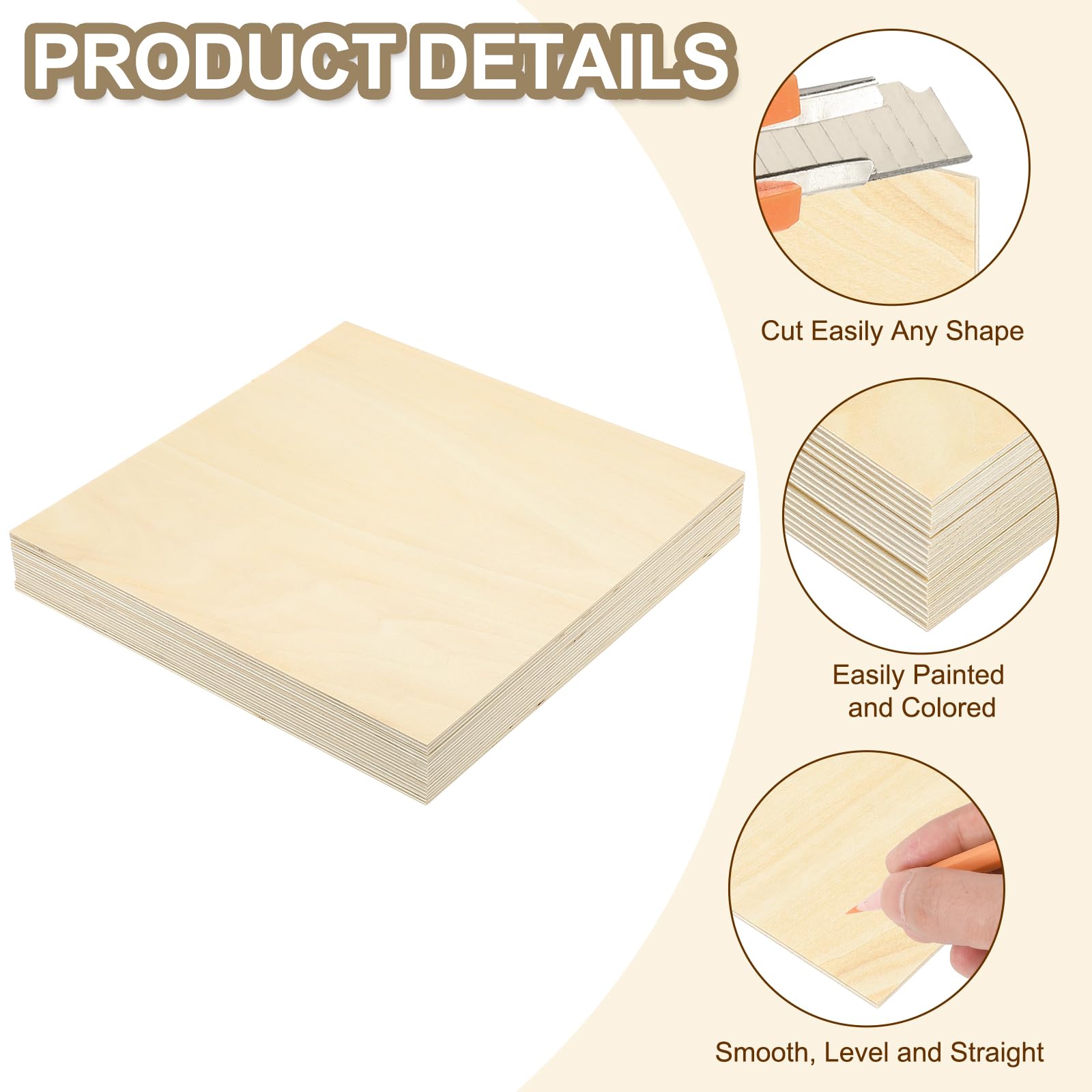 PATIKIL Hojas de madera de tilo de 24 x 24 x 1/4, 12 hojas de madera contrachapada de 6 mm, tablero de madera de balsa sin acabar, con superficies lisas para manualidades, modelos de corte láser,
