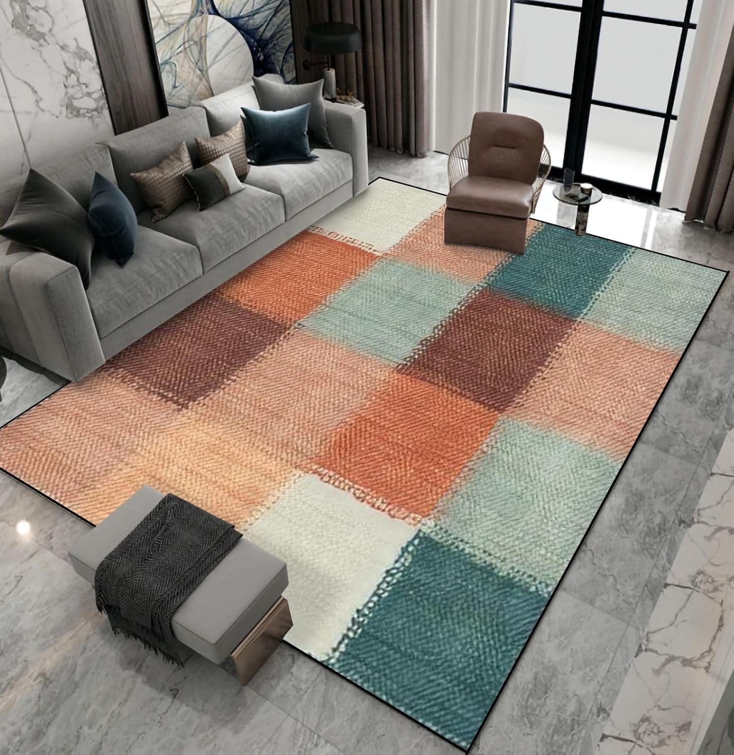 Tappeto Con Illusione Ottica 3D Per Soggiorno, Strisce Di Trama Geometrica Astratta Tappeto Con Motivo Stampato,Tappetino Per Decorazioni Per La Casa,Tappetino Antiscivolo,Zerbino Lavabil -83308385150