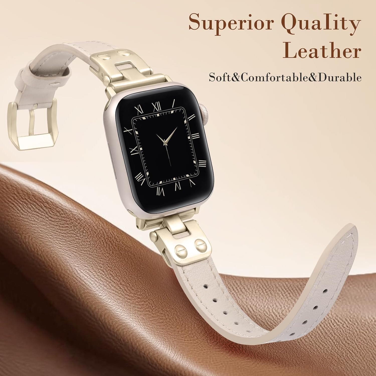 Minyee Slim Leather Band Compatible with Apple Watch Bands 38/40/41/42/44/45/46/49mm Women, Dressy Thin Soft Leather Strap with Tapered Metal Buckle for iWatch Series 11 10 9 8 7 6 5 4 SE/Ultra 3 2 1 - Image 3