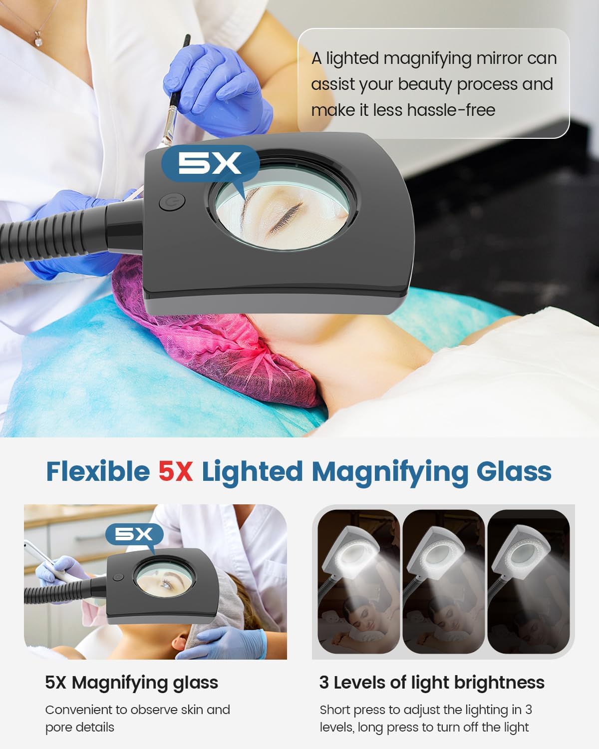 Kingsteam Facial Steamer & 5X Magnifying Lamp Combo, Professional Esthetician Equipment: Adjustable Nano Mist, Deep Pore Cleansing, Blackhead Remover, Acne Treatment Ozone Steamer (60 Min Timer),Black - Image 3