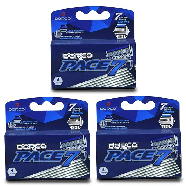 Dorco Pace 7 - Worlds First and Only Seven Blade Razor - 12 Cartridges No Handle