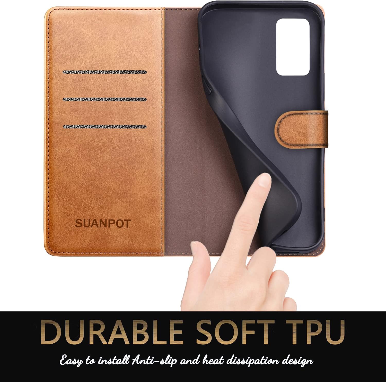 SUANPOT Galaxy Note 20 5G 6.7" Leather Wallet Case with RFID, Card Holder & Shockproof Flip Folio - Light Brown