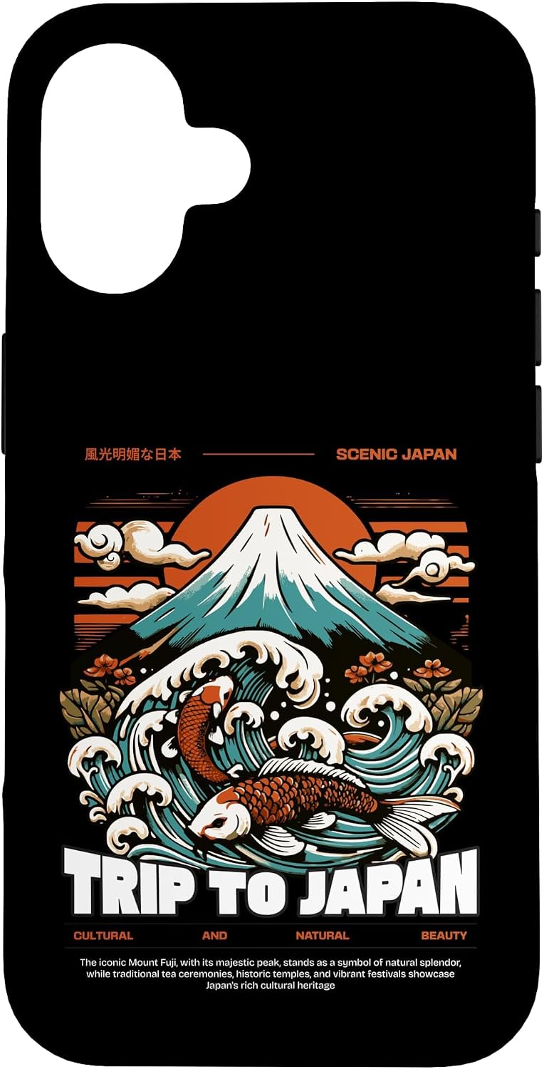 Trip to Japan Mount Fuji Koi Wave Cultural Artwork Case for iPhone 16