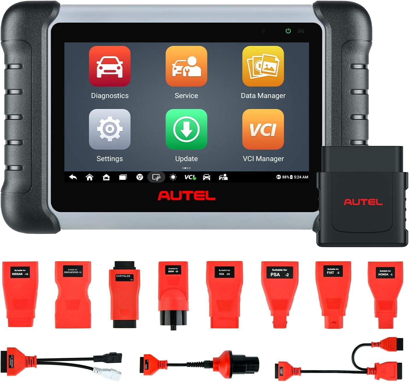 Autel Scanner MaxiPRO MP808BT PRO KIT: 2 Year Updates($700) Ver. of MP900-BT KIT MK900BT MX900 MK808S MX808S, ($200) Full 11 Adapters, 2025 OE as MP900BT MS906 PRO, 30+ Service, FCA