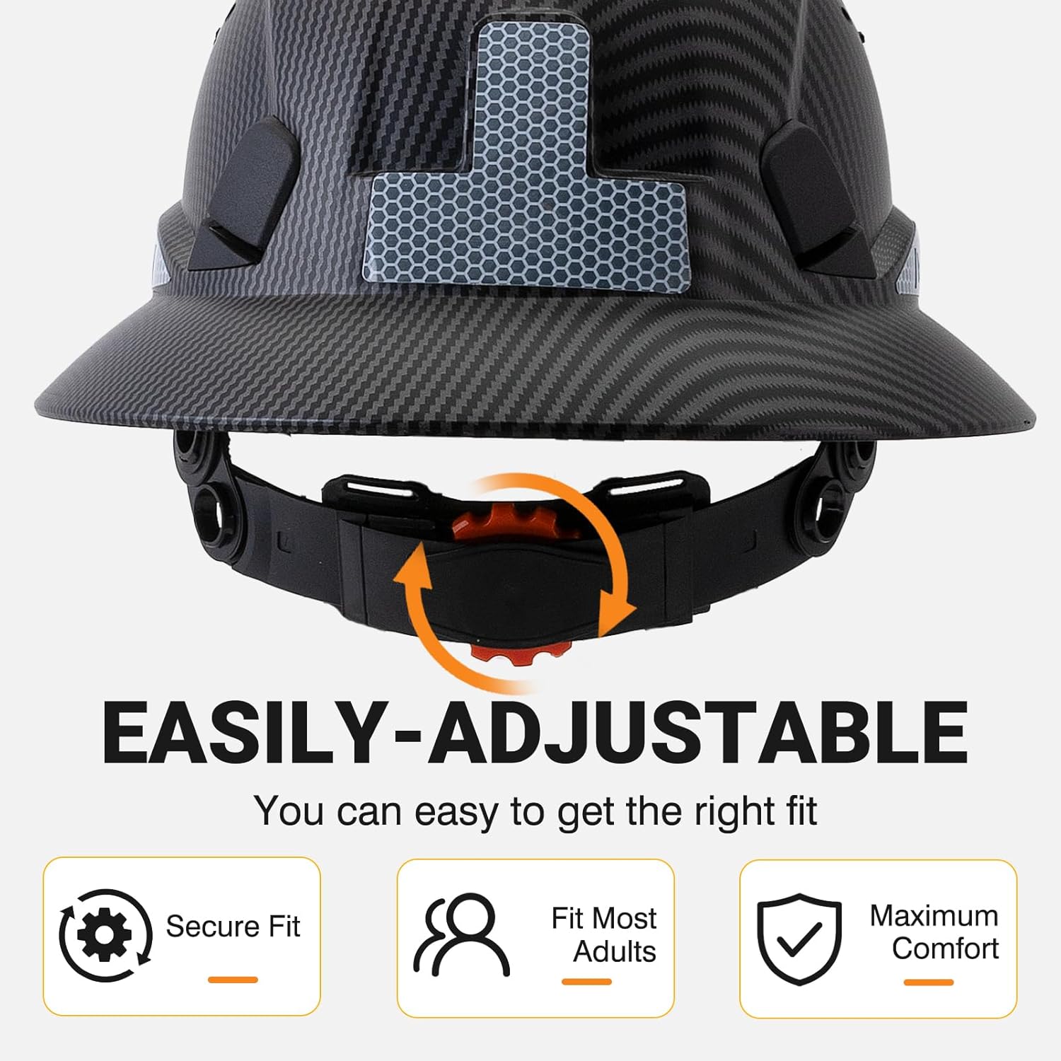 Full Brim Hard Hat, OSHA Construction Work Approved, ABS Safety Helmet with 6 Point Adjustable Ratchet Suspension Industrial Work