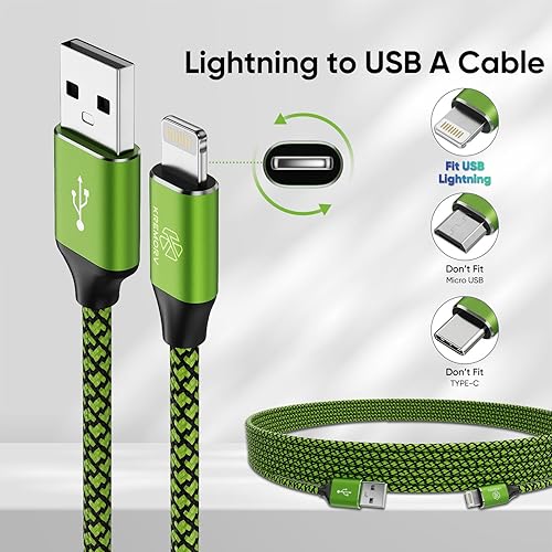 Miniatura 4 de Cargador para iPhone Paquete de 5, Cable Lightning USB de 10 pies, Cable Certificado Apple Mfi, Cable de Carga Rápida Trenzado de Nylon Compatible