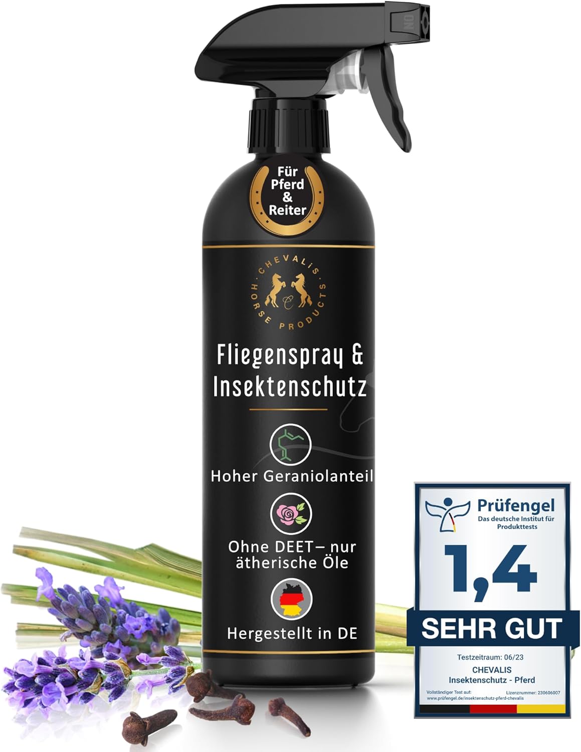 CHEVALIS Fliegenspray und Insektenschutz Pferd 500 ml, für Pferde und Reiter, sofortiger Schutz vor Bremsen, Fliegen, Trauermücken, Zecken, altbewährte Rezeptur mit ätherischen Ölen und Geraniol CHEVALIS Fliegenspray und Insektenschutz Pferd 500 ml, für Pferde und Reiter, sofortiger Schutz vor Bremsen, Fliegen, Trauermücken, Zecken, altbewährte Rezeptur mit ätherischen Ölen und Geraniol