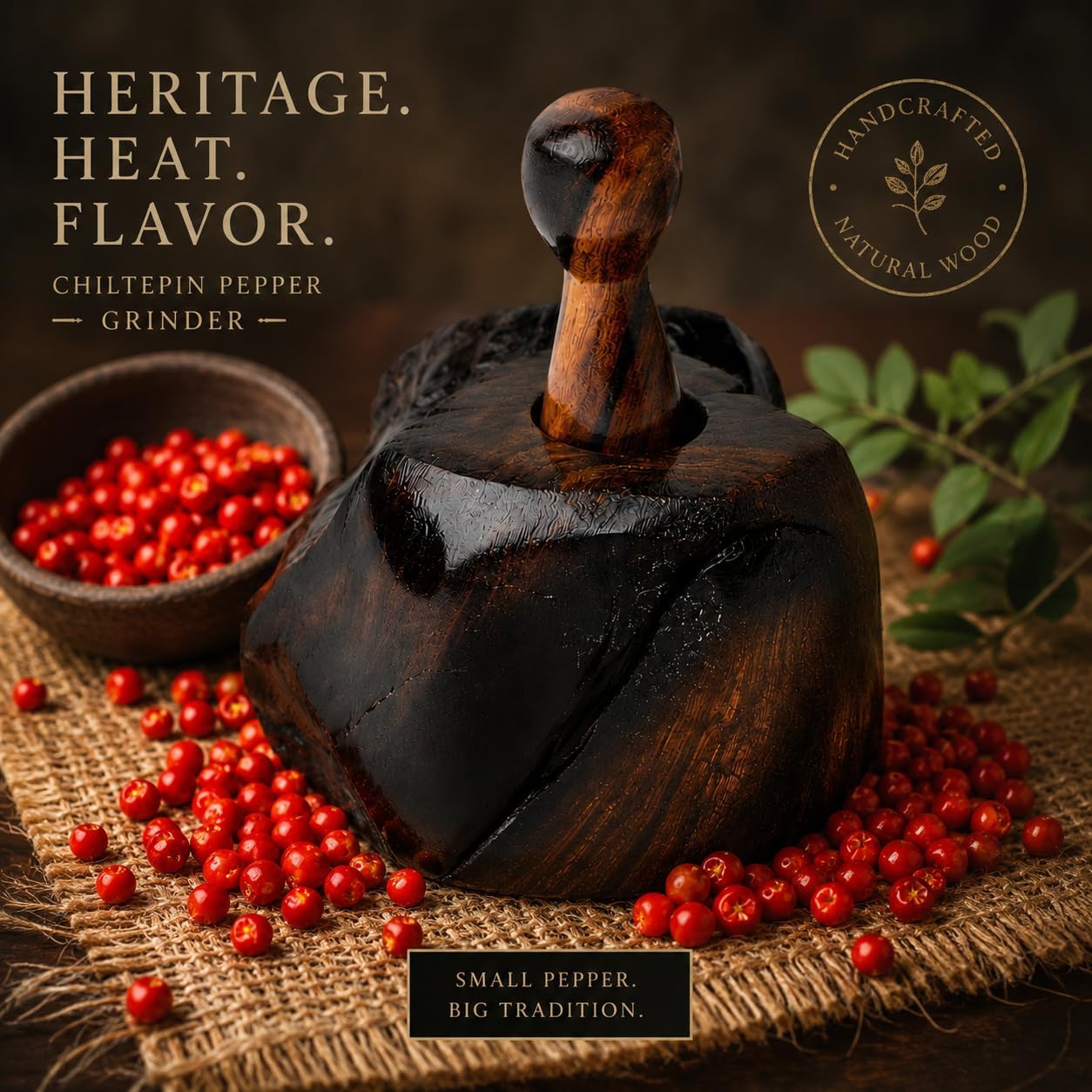 IECAP LLC Ironwood Pepper Grinder – Manual Spice Grinder, Wooden Pepper Mill Grinder, Chiltepin Pepper (Classic)