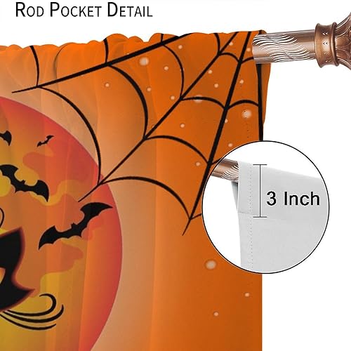 Miniatura 6 de Cortinas de Halloween con diseño de gato negro, murciélagos góticos, araña, terror, fantasma, naranja, luna llena, noche de feliz Halloween,
