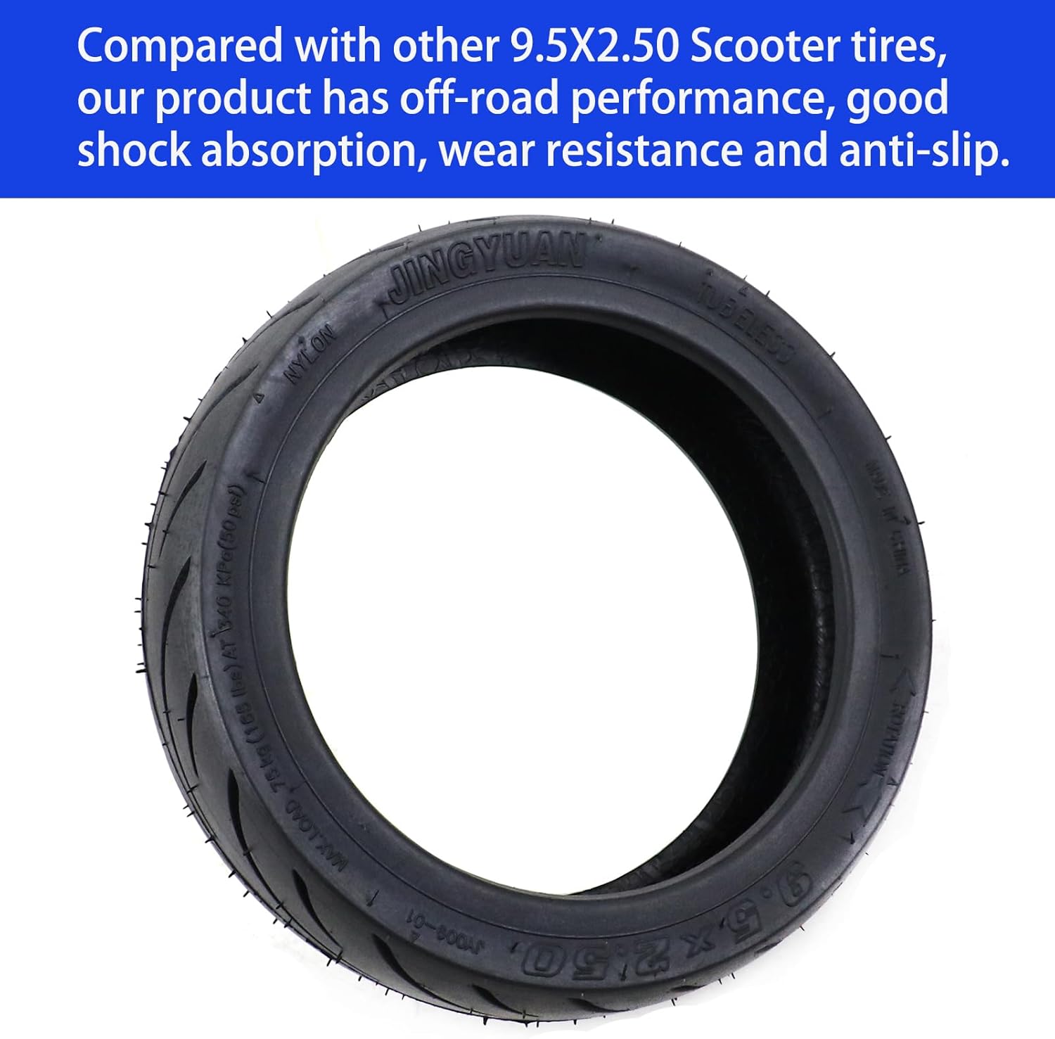 2-pack 9.5 x 2.50 Off-Road Tubeless Tire 9.5 Inch with Inflatable Valve Front/Rear Wheel Replacement, Non-Slip, Shockproof Scooter Wheel for NIU KQi3/Pro/Max Electric Scooter Wheel