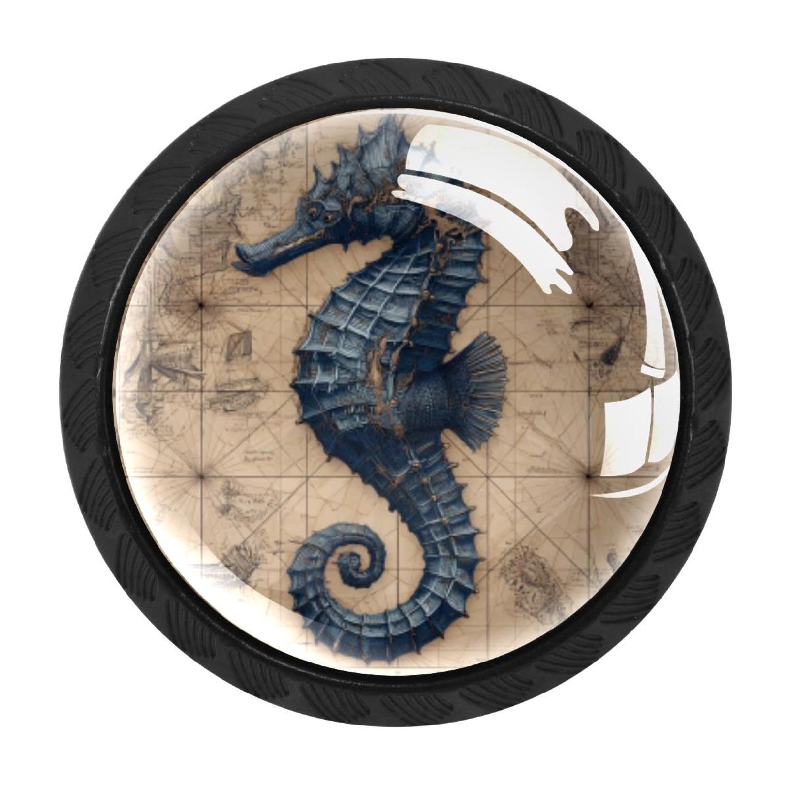 CHENZZZZ Seahorse Nautical Map (1) Drawer Knobs Pull Handle Crystal Glass Circle Shape Cabinet Drawer Pulls Cupboard Knobs with Screws for Kitchen Cupboard Dresser Wardrobe etc