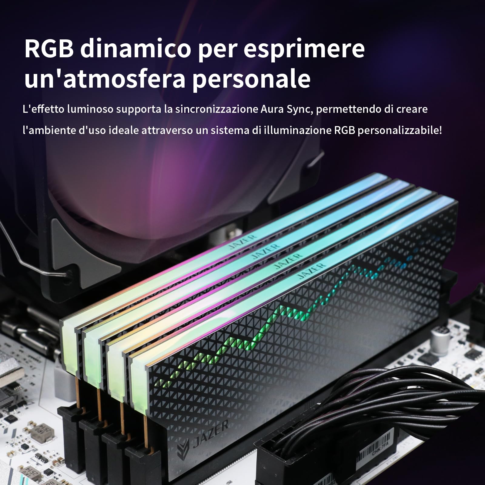 JAZER RGB RAM DDR5 32GB Kit (2x16GB) 6000MHz CL36, Memoria Desktop PC UDIMM DRAM 288-Pin, Memoria Computer da gioco DDR5 ad alte Prestazioni Supporto Intel XMP 3.0/AMD EXPO, AI, CL36-40-40-96, 1.35V