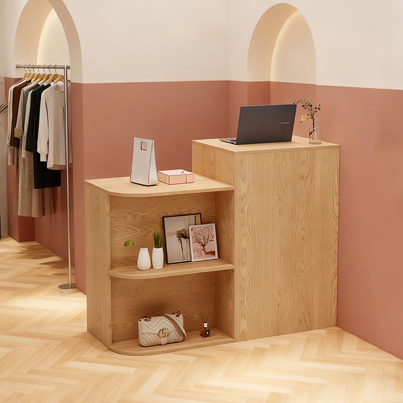 Scrivania moderna in legno con cassetti con serratura, elegante bancone per negozi di abbigliamento, ampio spazio 100 x 45 x 95 cm, ideale per la vendita al dettaglio